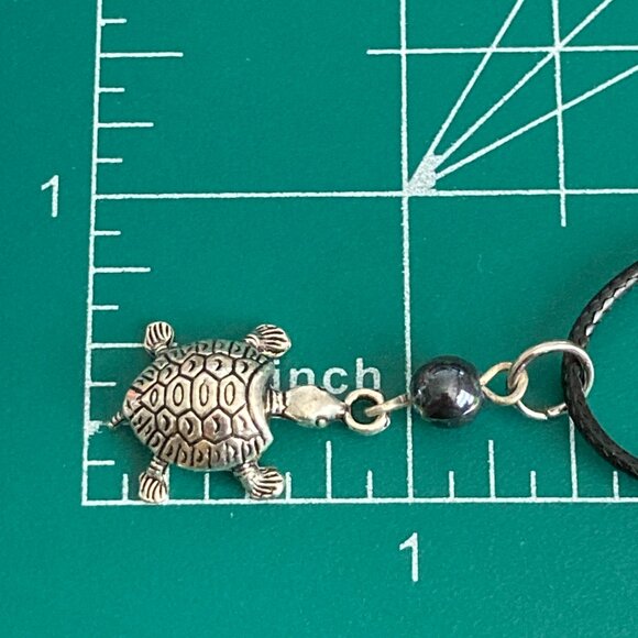 Pearl Bead Sea Turtle Necklace Silver Tone Nautical Island Beach Black Cord 17" - Picture 8 of 8